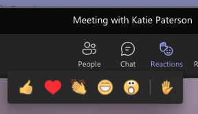 The meeting reaction options in Microsoft Teams