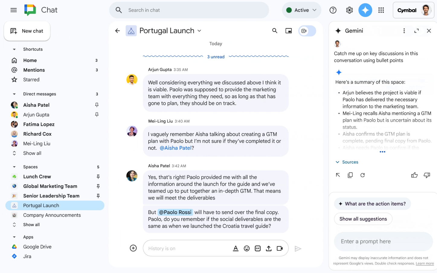 The Ask Gemini feature in Google Chat