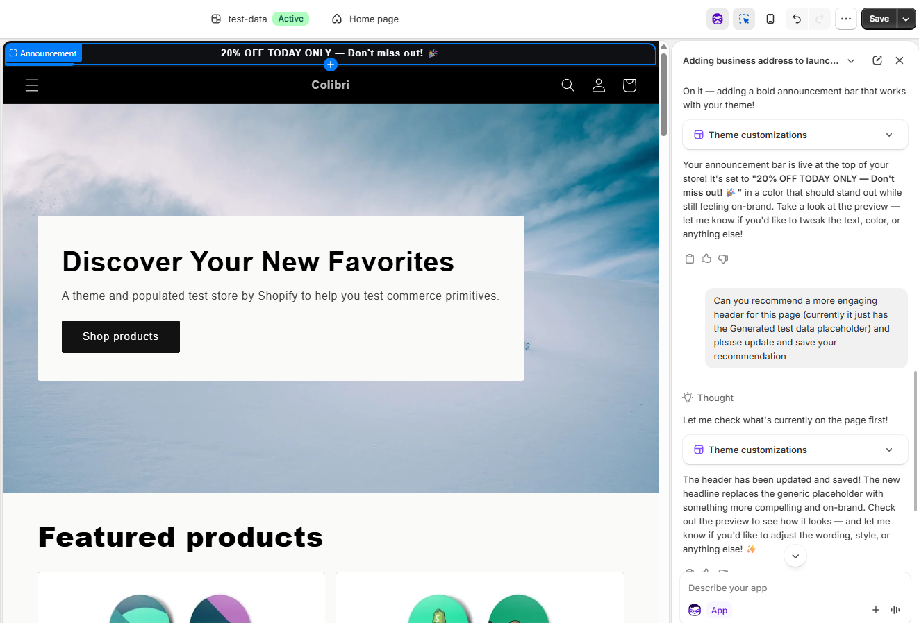 Editing with Sidekick in Shopify