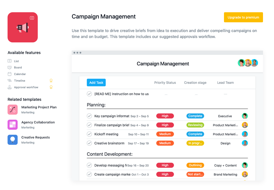 Campaign management template