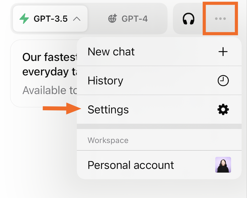 How to change ChatGPT settings from the mobile app.