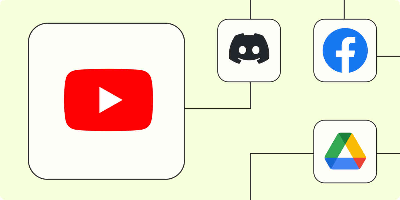 A hero image of the YouTube app logo connected to other app logos on a light yellow background.