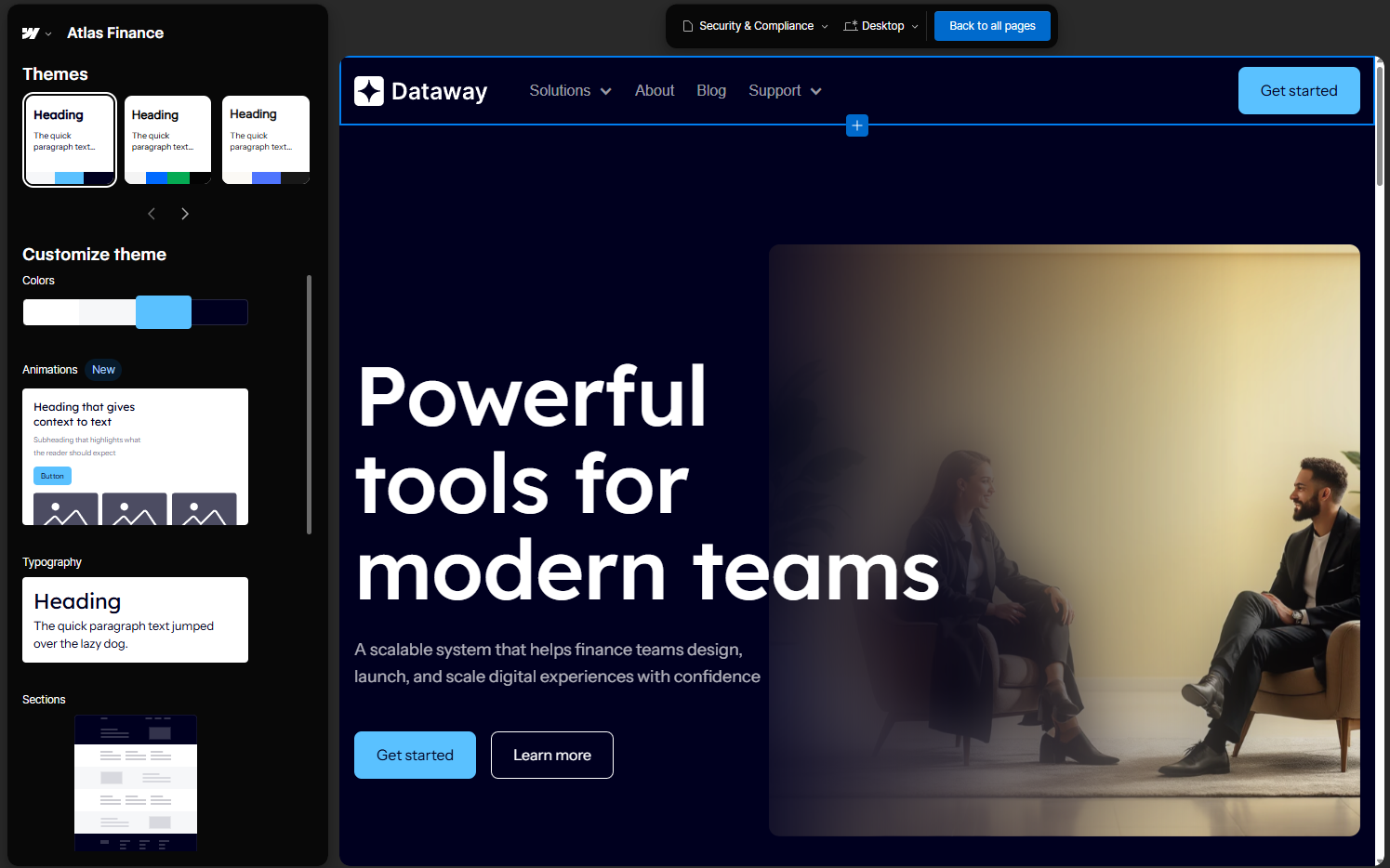 Editing a site in Webflow