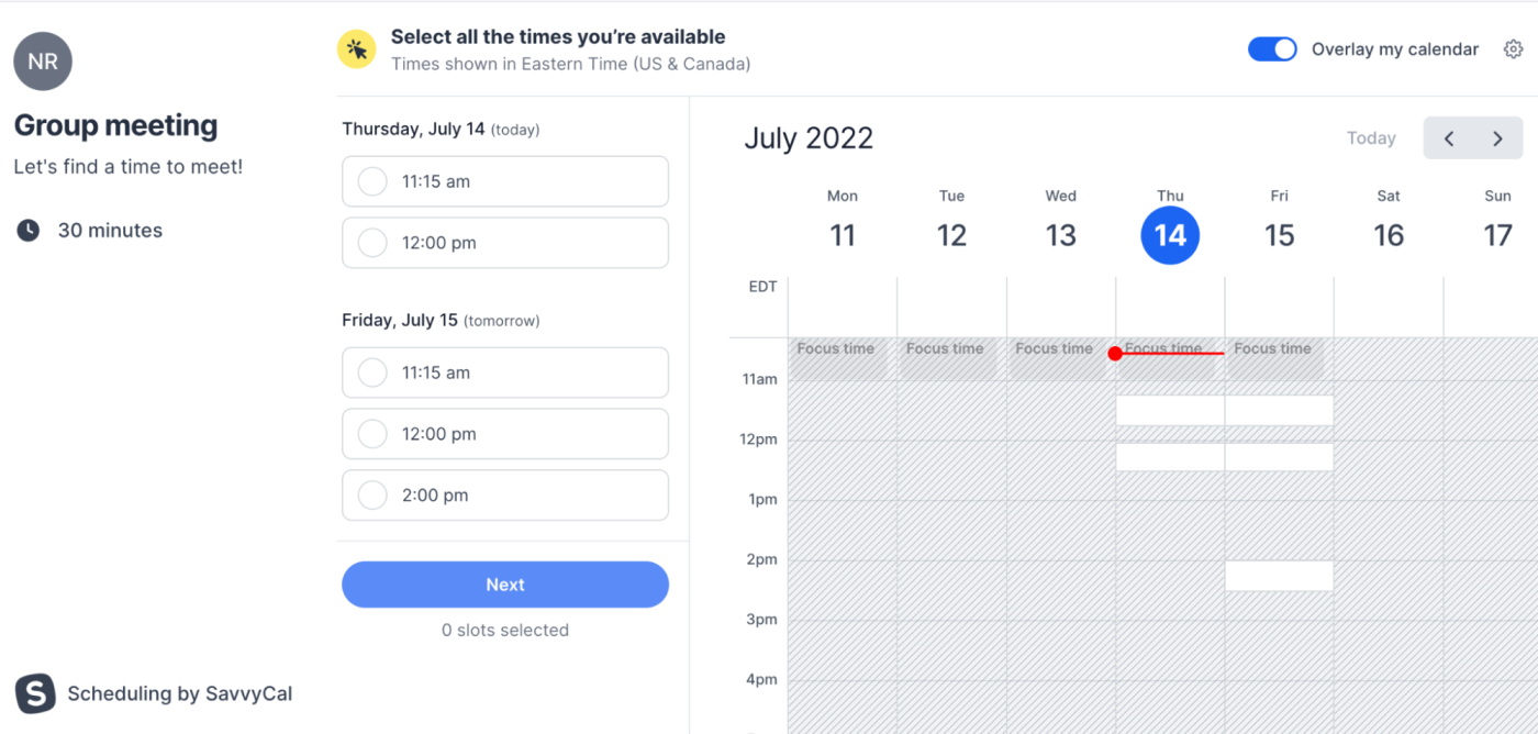 SavvyCal, our pick for the best meeting scheduler for mixing polling with a standard scheduling tool