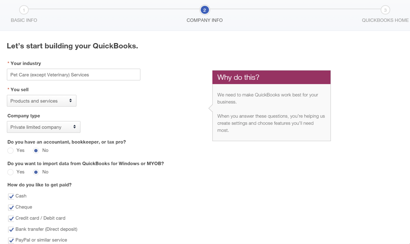 QuickBooks setup screenshot