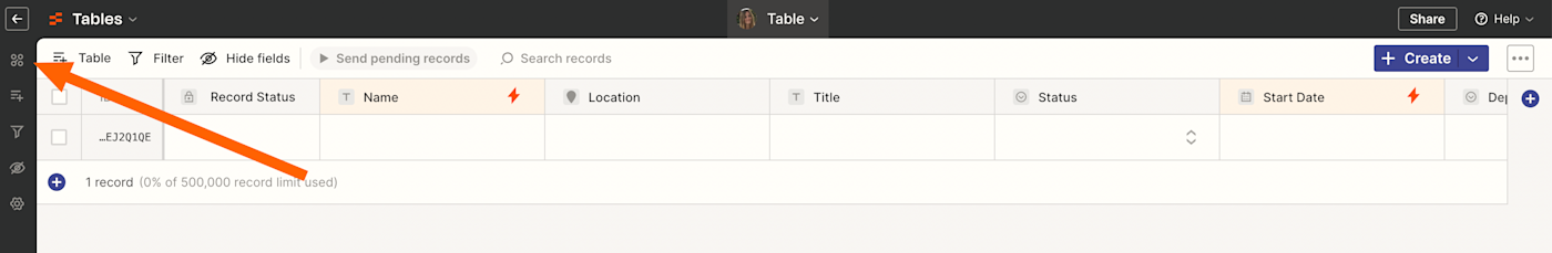 Screenshot of linked assets icon in Tables