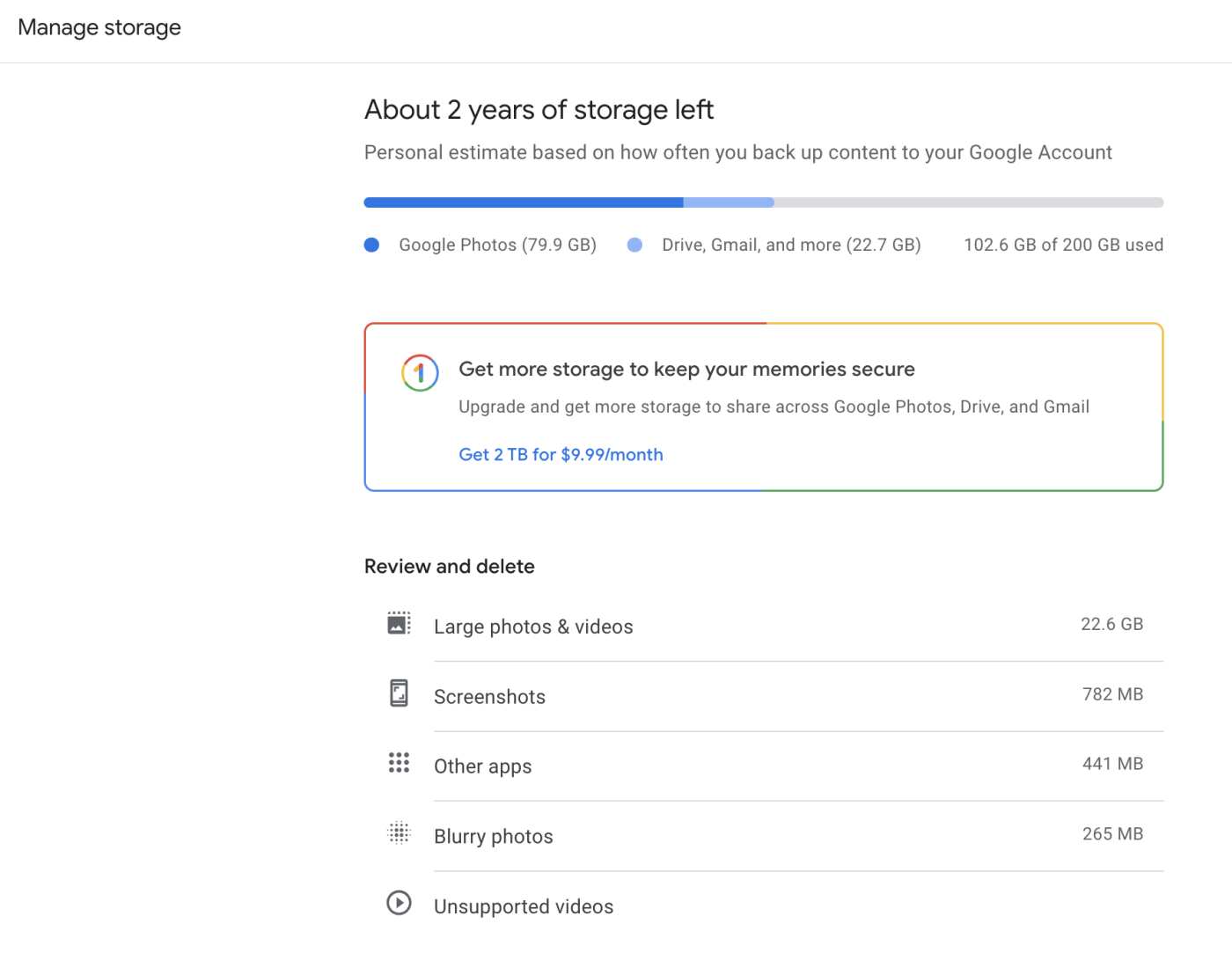 Managing Google Photos storage
