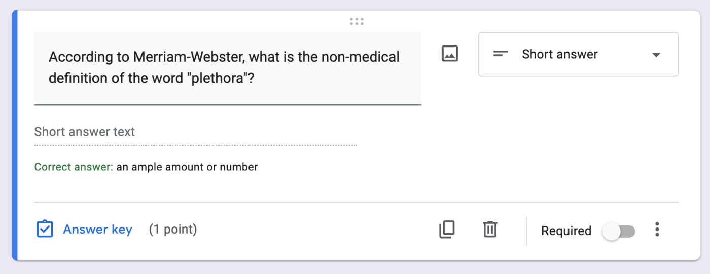 Short answer question in Google Forms.