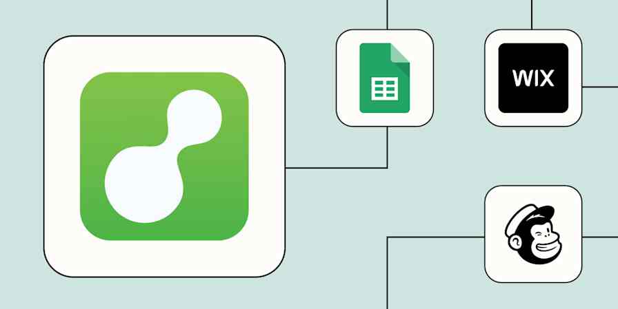 The ServiceM8 logo connected to the logos for Google Sheets, Wix, and Mailchimp against a light blue background