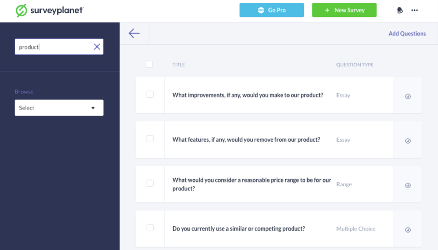 SurveyPlanet pre-written questions