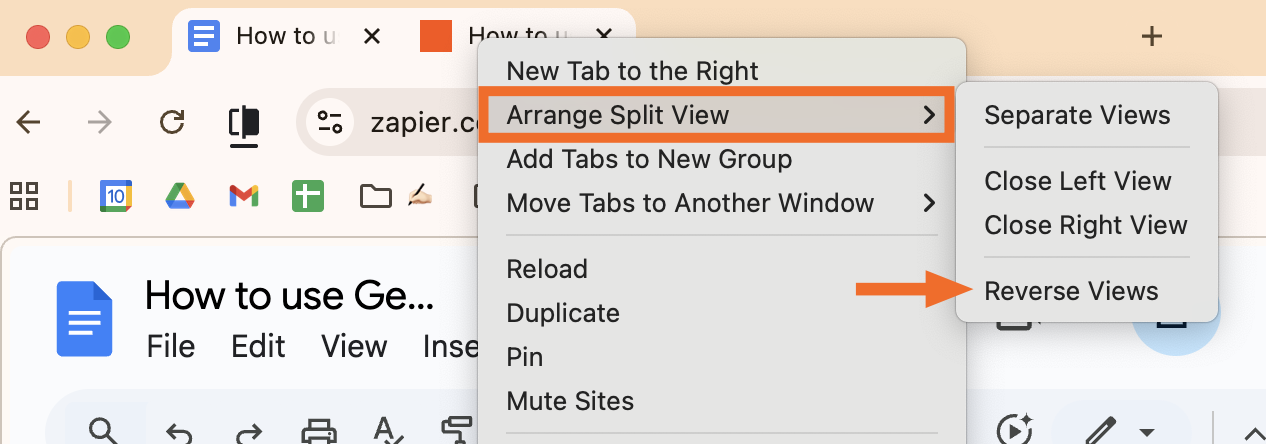 How to reverse view for a split screen on Chrome. 