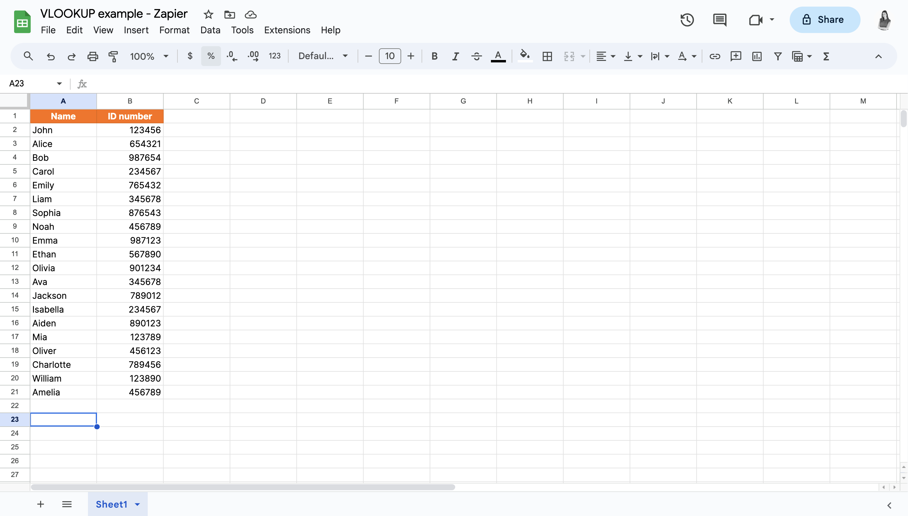 Screenshot of Google Sheet when selecting an output cell.