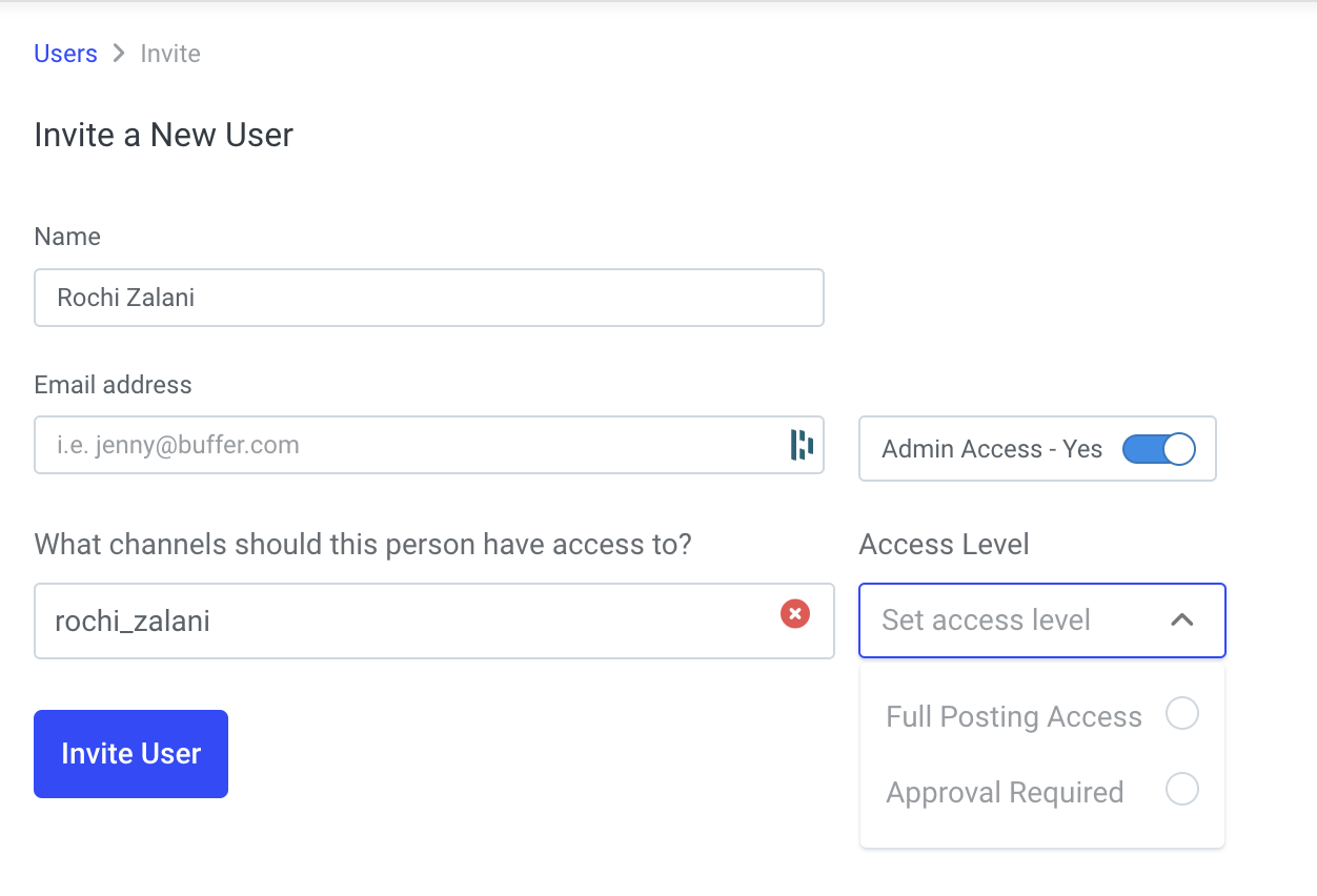 Buffer's team management options