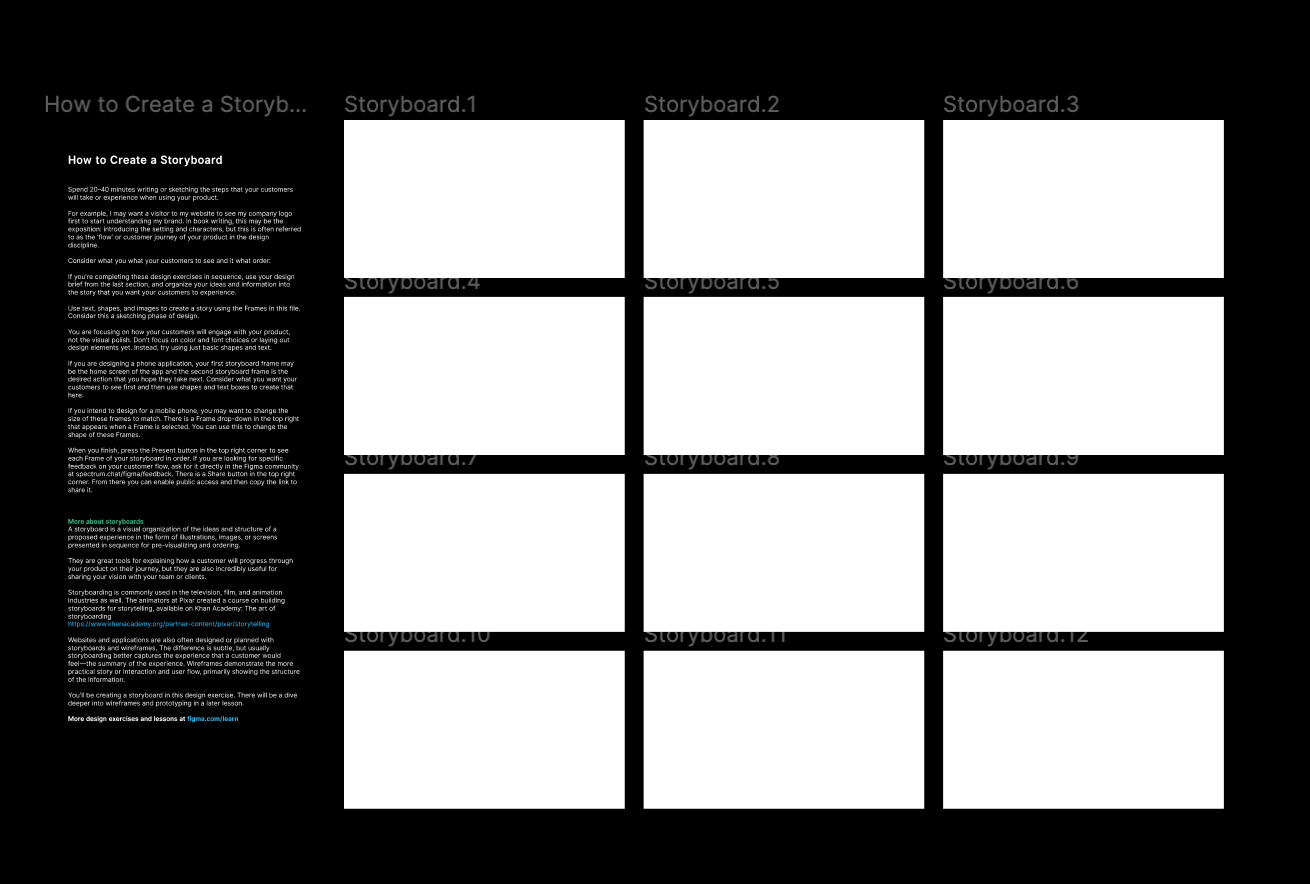 Figma's storyboarding template