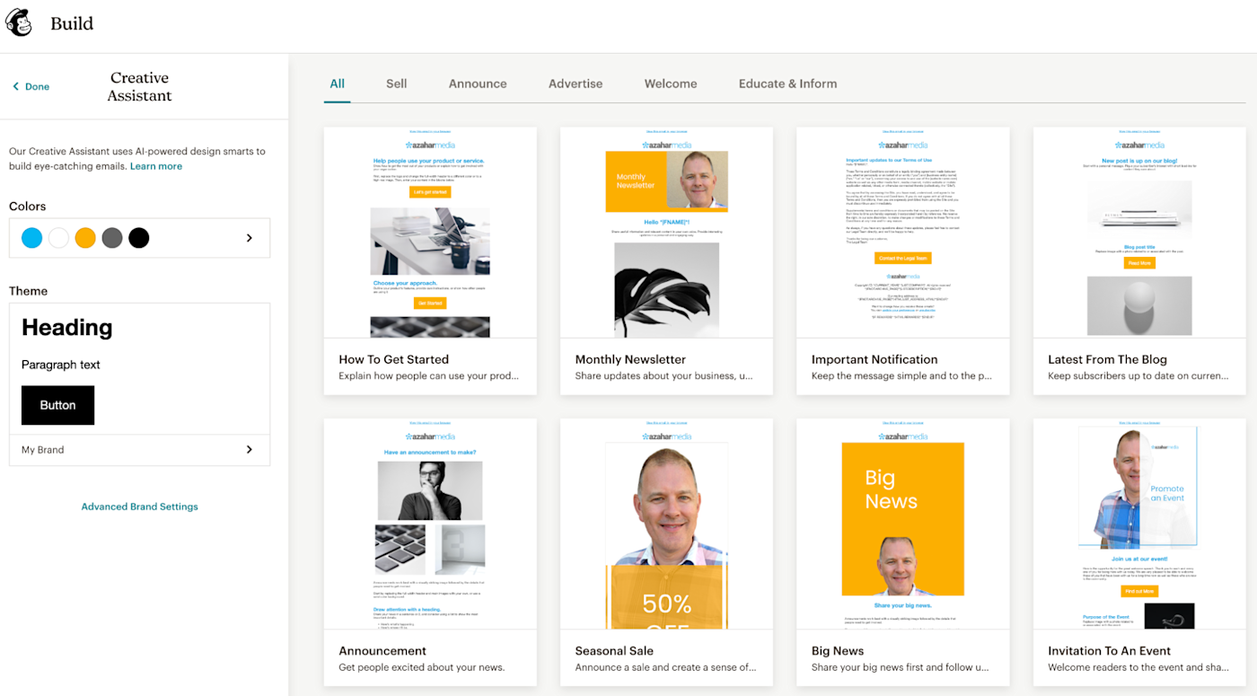 Mailchimp new builder offering custom designs