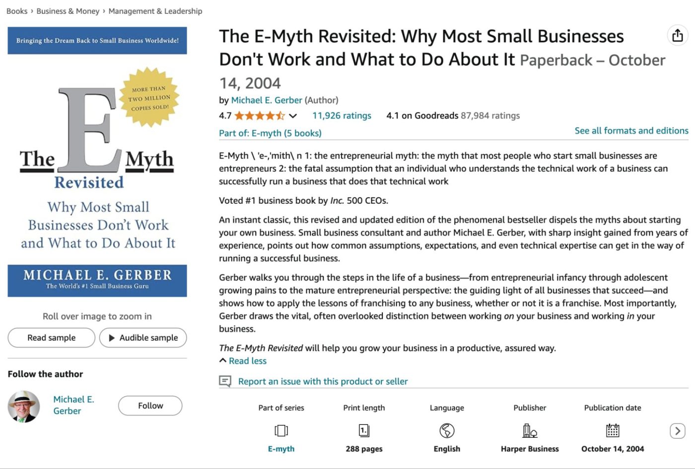 The Amazon page for The E-Myth Revisited