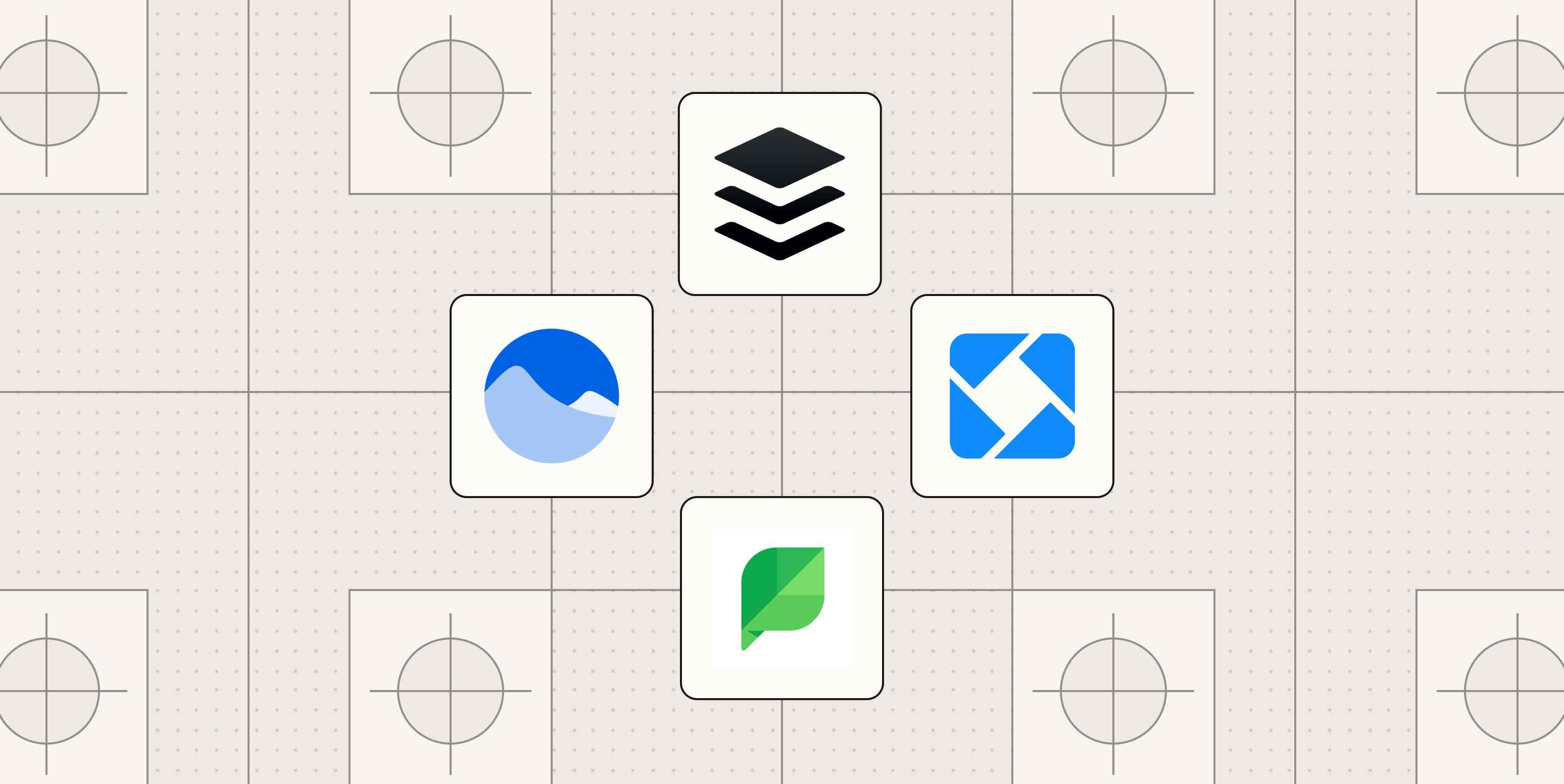 Grid of app icons for Buffer, Vista Social, Iconosquare, and Sprout Social.