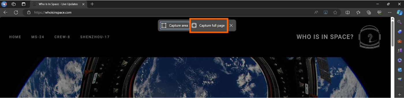 How to take a full page screenshot in Edge.