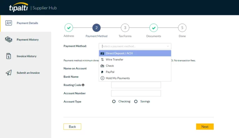 Screenshot of the Tipalti interface