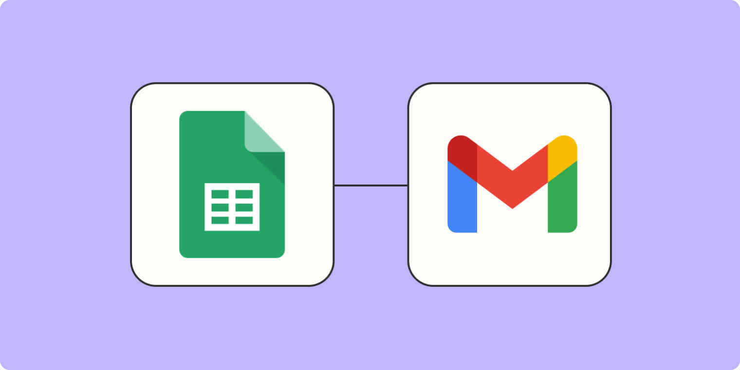 Hero image for a Zapier tutorial with the Google Sheets and Gmail logos connected by dots