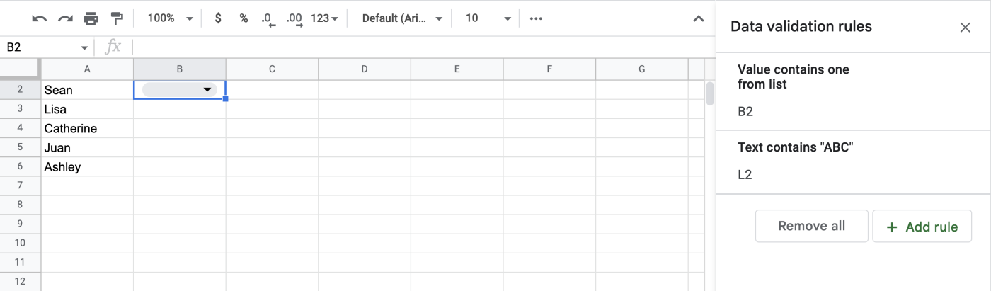 Viewing all data validation rules in Google Sheets