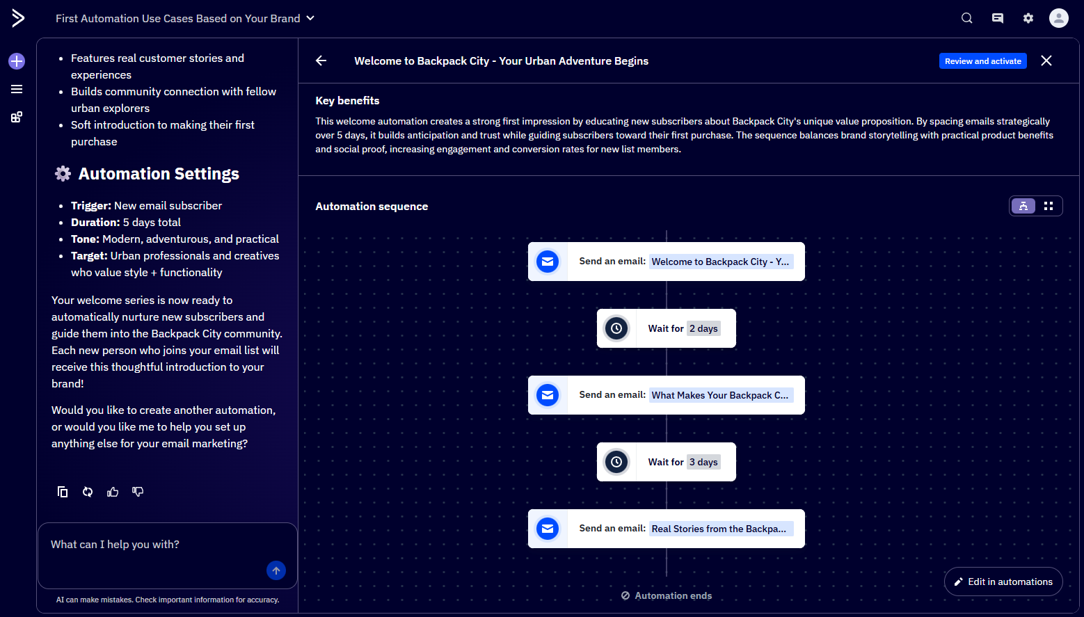 A screenshot of ActiveCampaign, an AI marketing tool.
