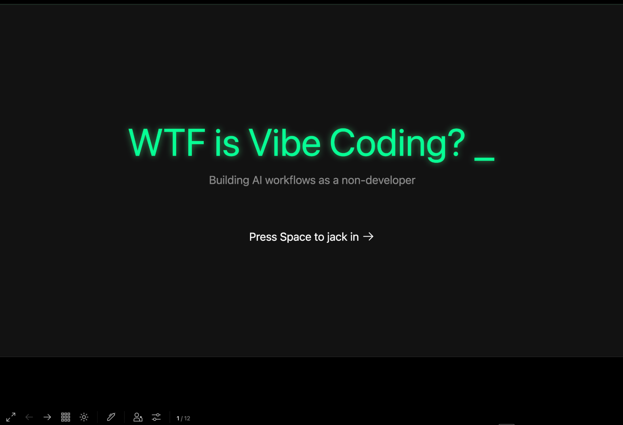 The landing page of Maddy's vibe coded slide deck