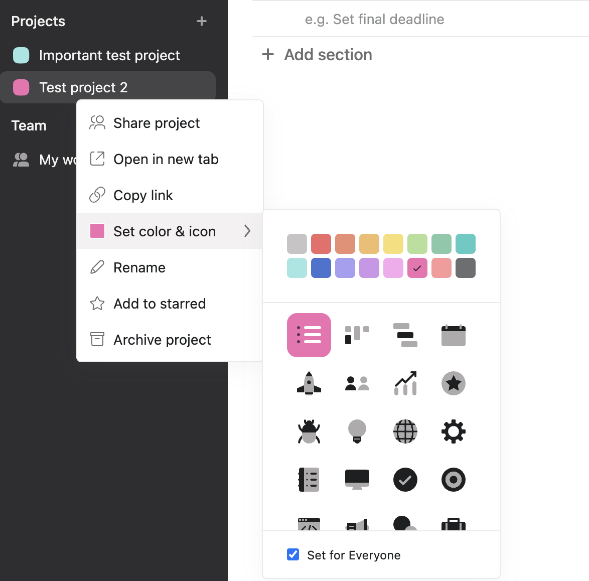 Color-coding projects in Asana