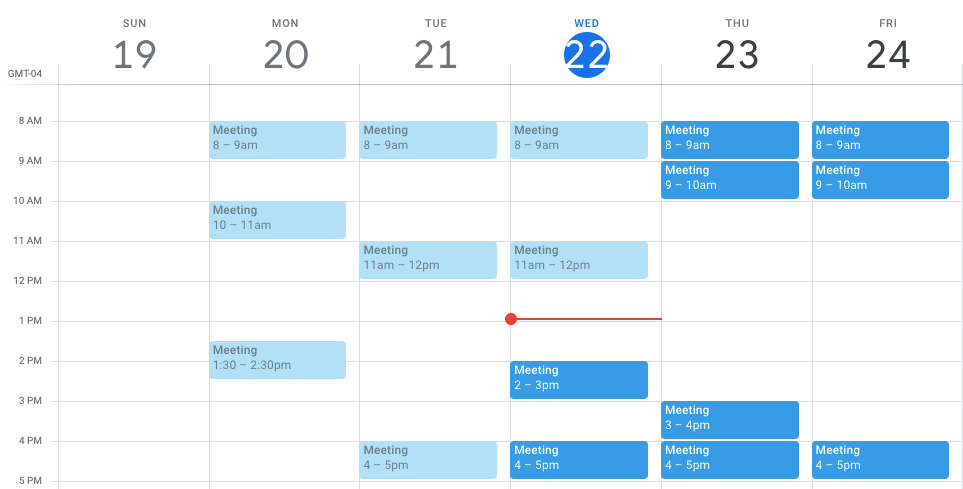 Google Calendar screenshot where only meetings are scheduled