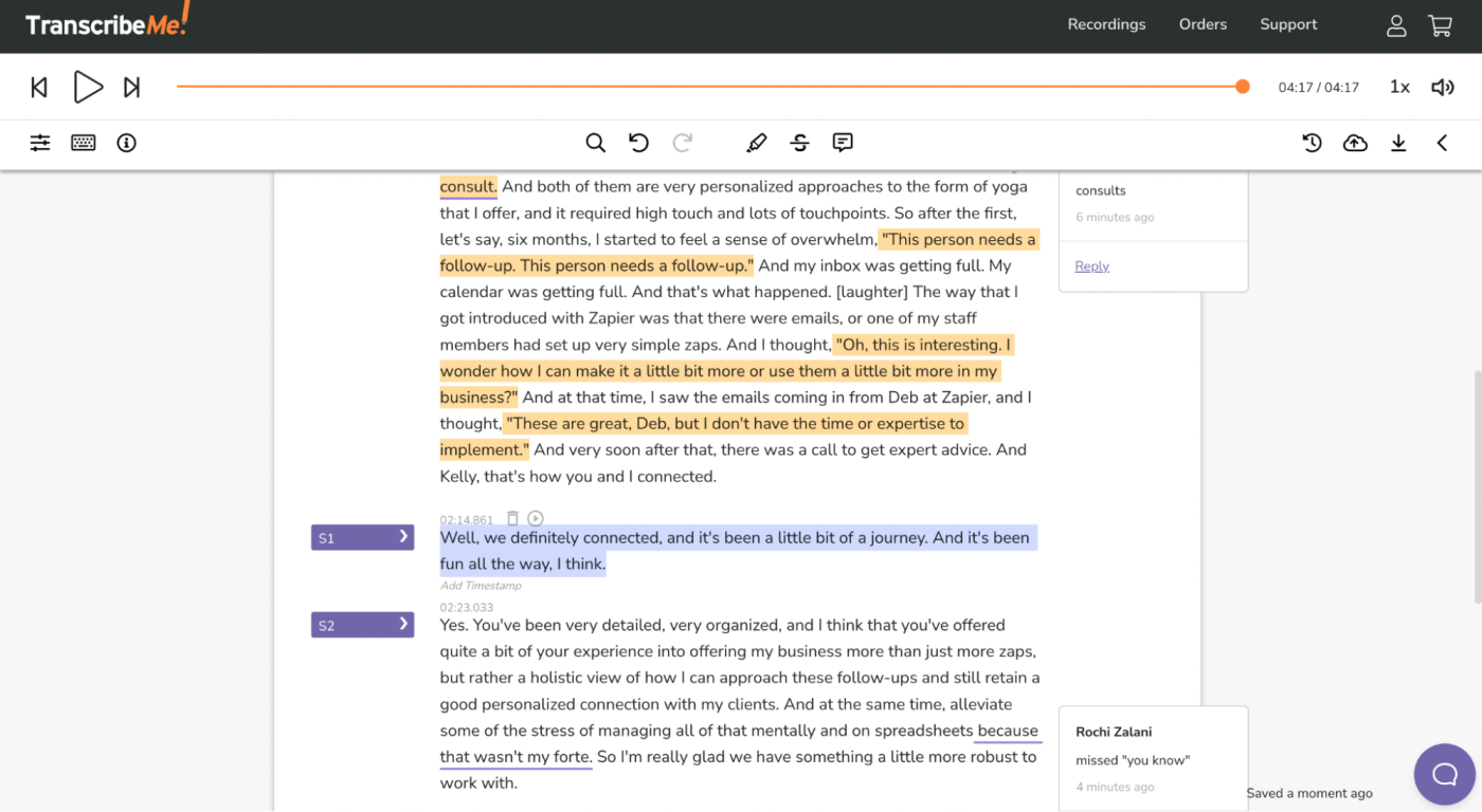 TranscribeMe, our pick for the best transcription software for fast human transcriptions