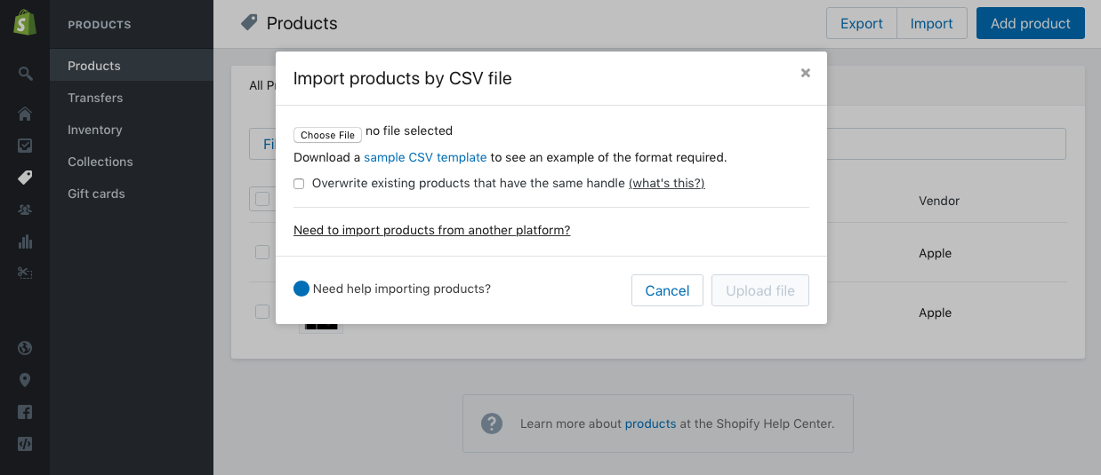 Import products into Shopify