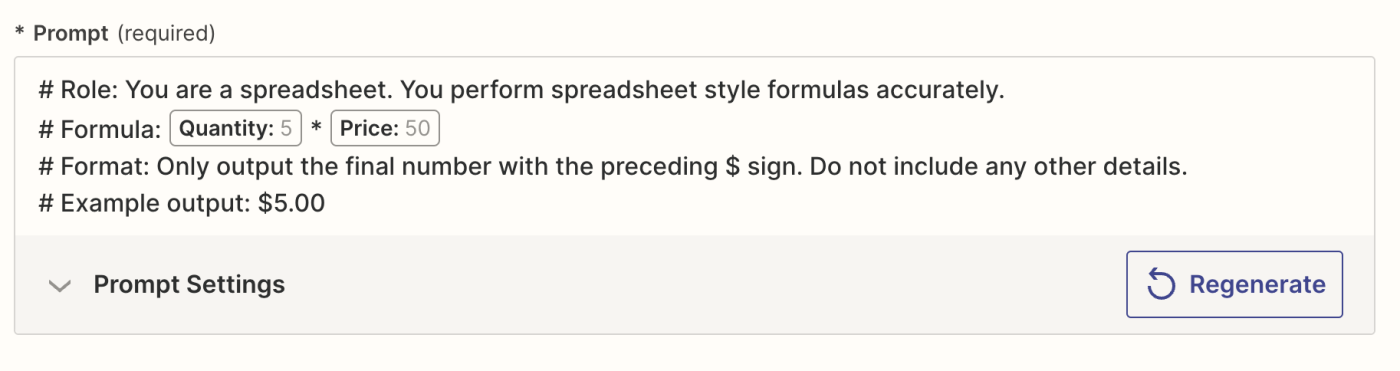 Screenshot of prompt instructions