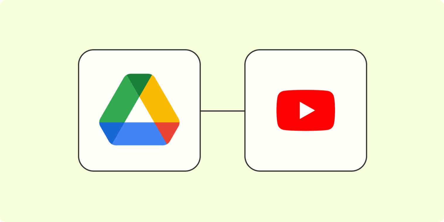 A hero image of the Google Drive app logo connected to the YouTube app logo on a light yellow background.