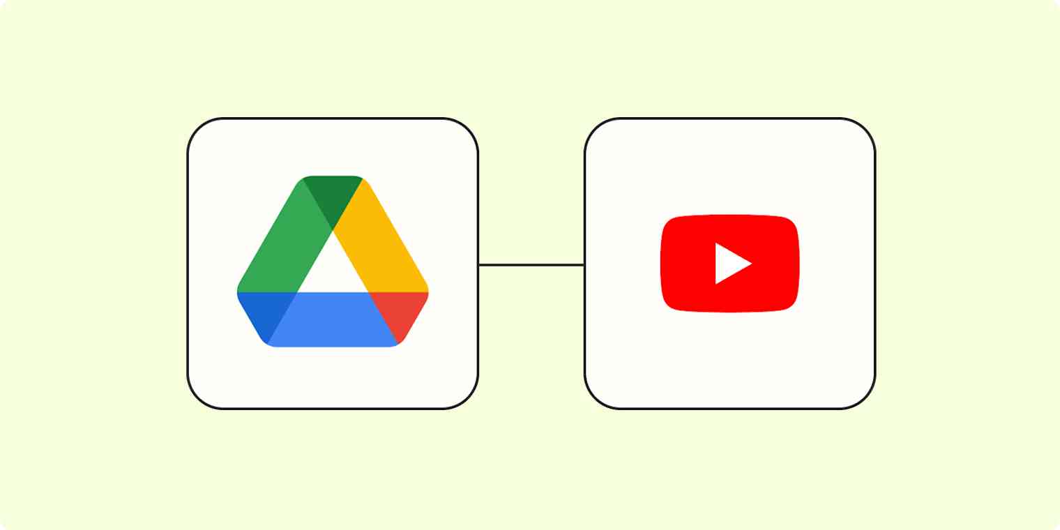 A hero image of the Google Drive app logo connected to the YouTube app logo on a light yellow background.