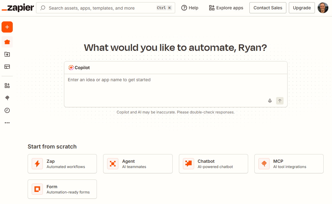 The Zapier dashboard