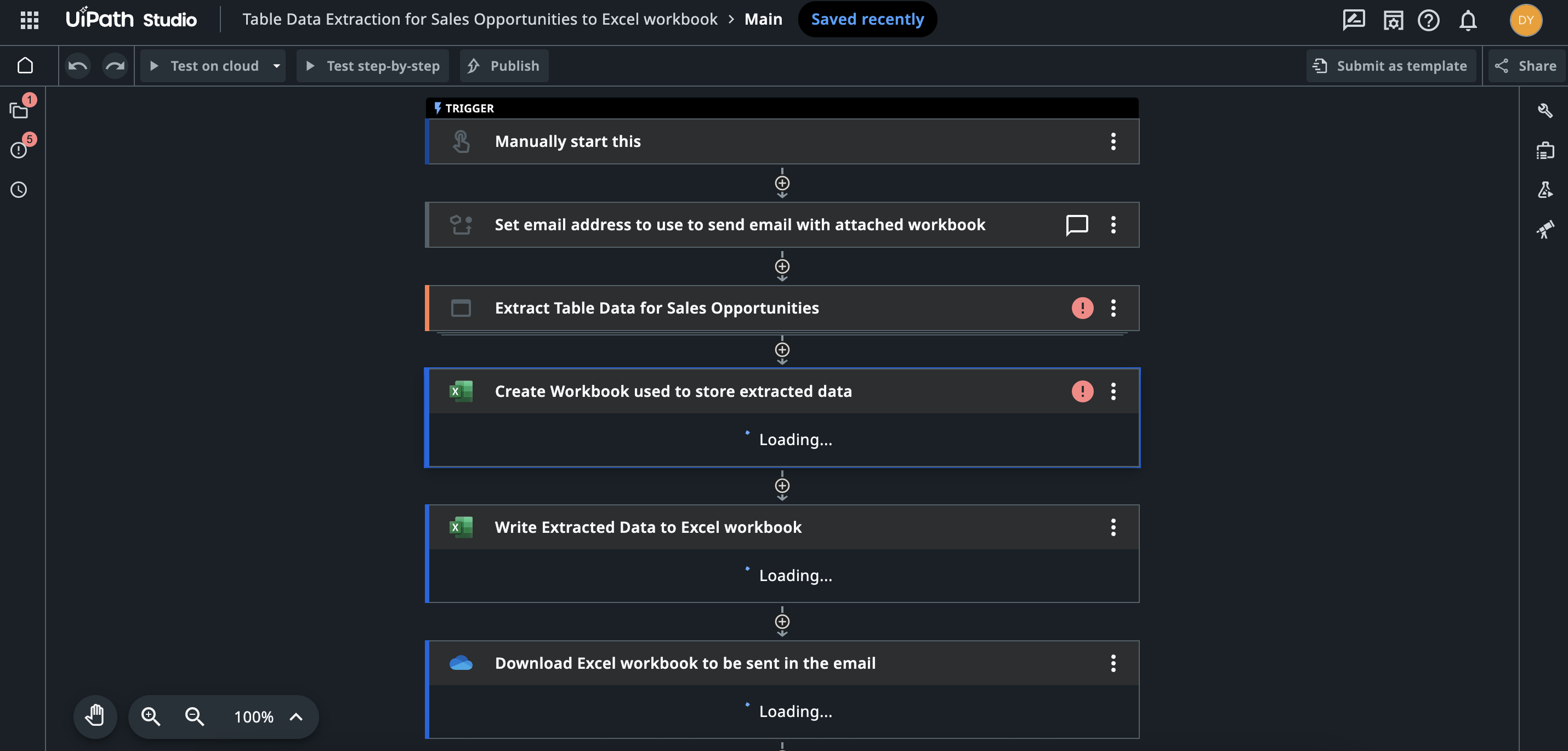Screenshot of the UiPath interface