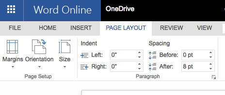 Word Online Page Layout