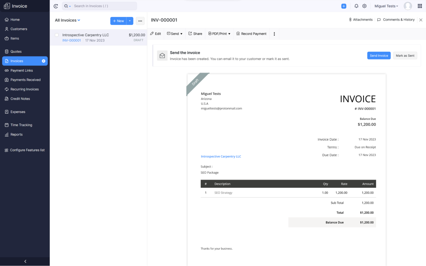 Zoho Invoice, our pick for the best free invoicing app