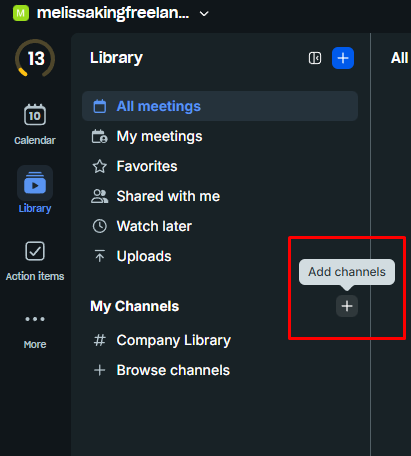 Fellow library with the option to add channels highlighted.