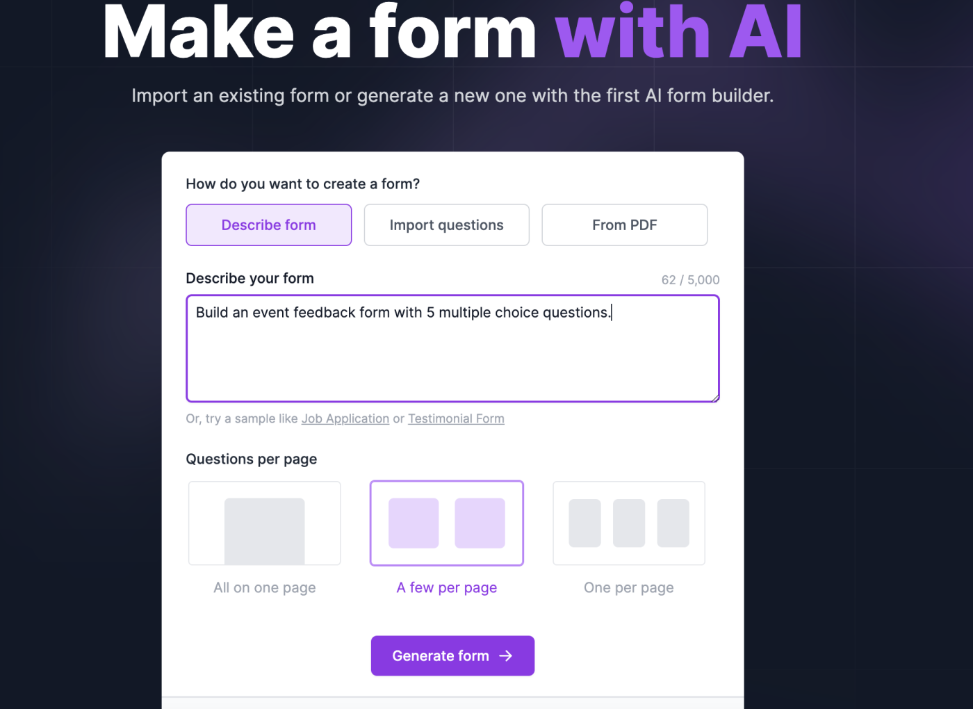 Fillout, our pick for the best survey app for creating a survey with AI