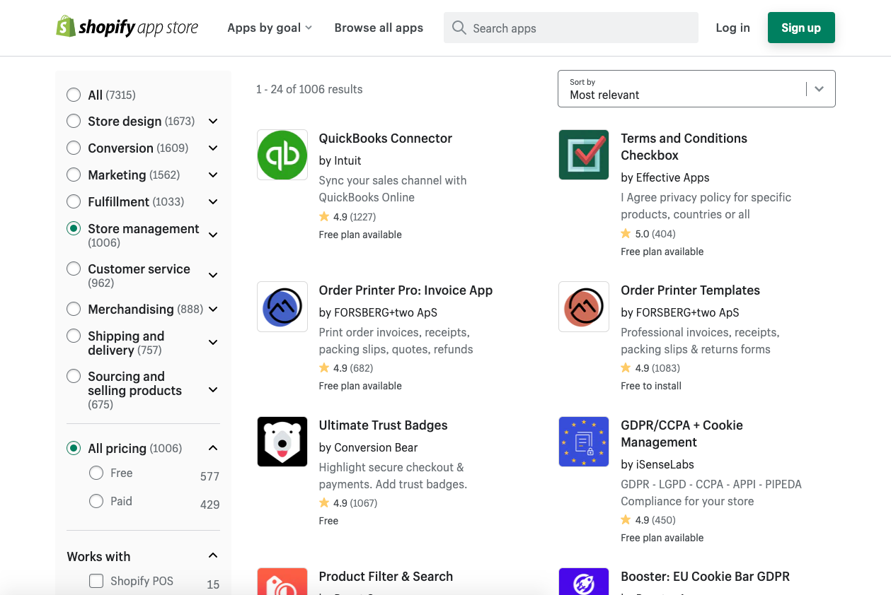 Screenshot of Shopify's app marketplace