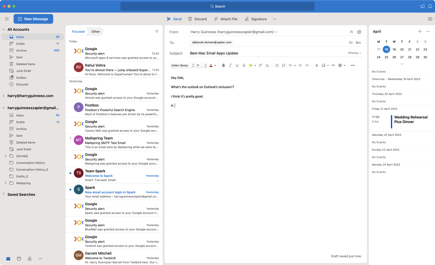 Outlook, a nossa escolha para a melhor alternativa do Apple Mail para Mac
