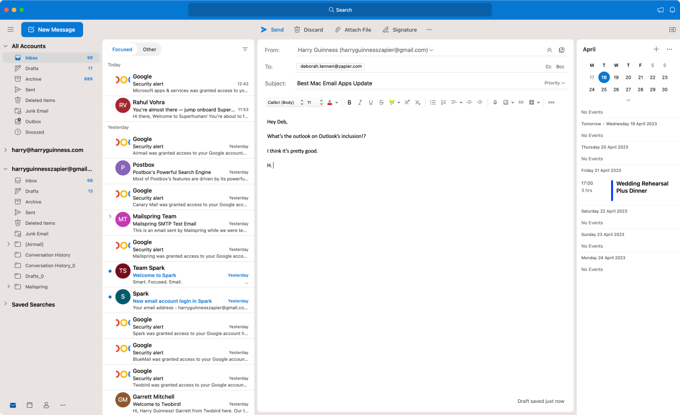 Outlook, nuestra elección como mejor alternativa a Apple Mail para Mac