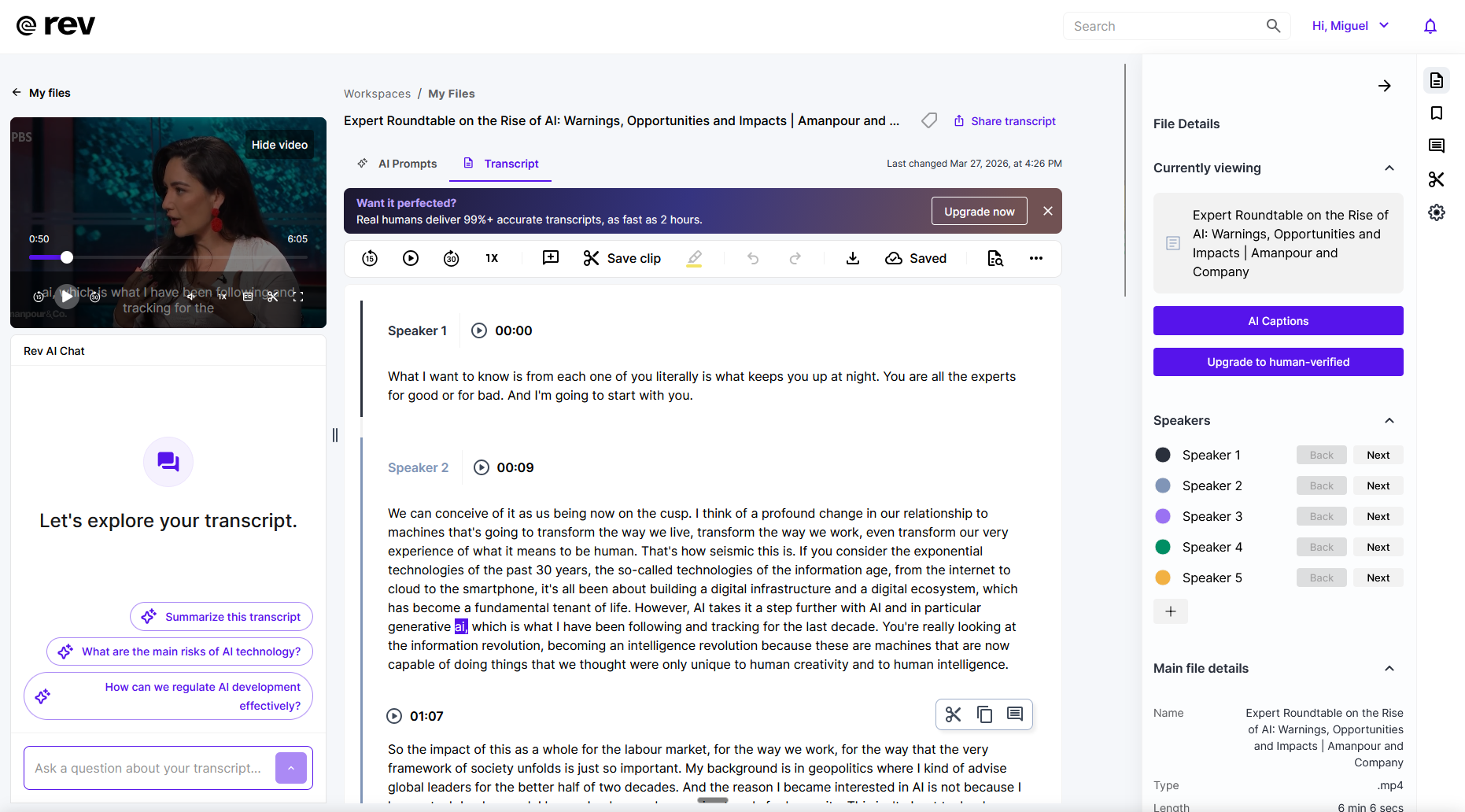 Rev, our pick for the best transcription service for AI + human transcription