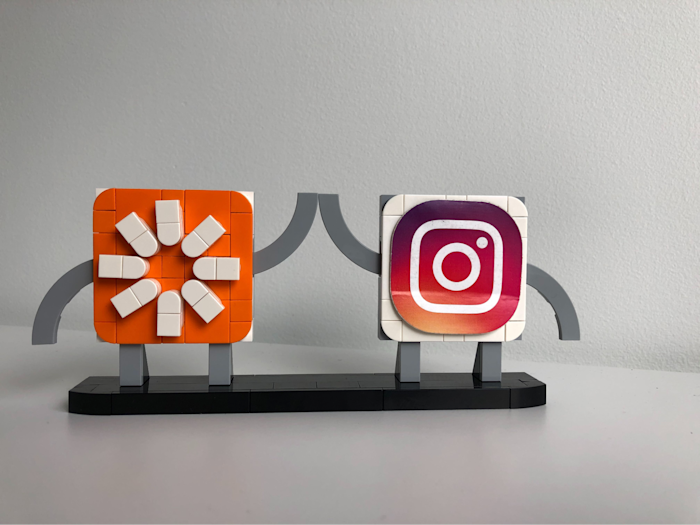 Instagram and Zapier logo LEGOs