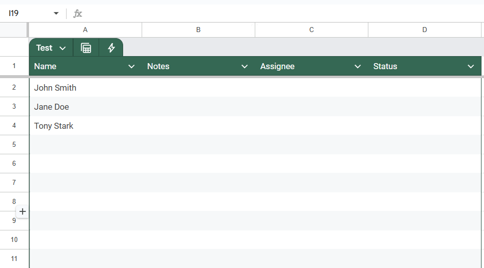 Screenshot of data syncing in Sheets