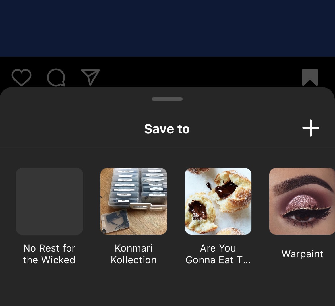 A screenshot of the option to save a post to a collection