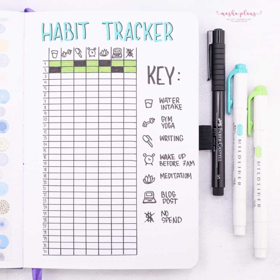 A habit tracker in a bullet journal