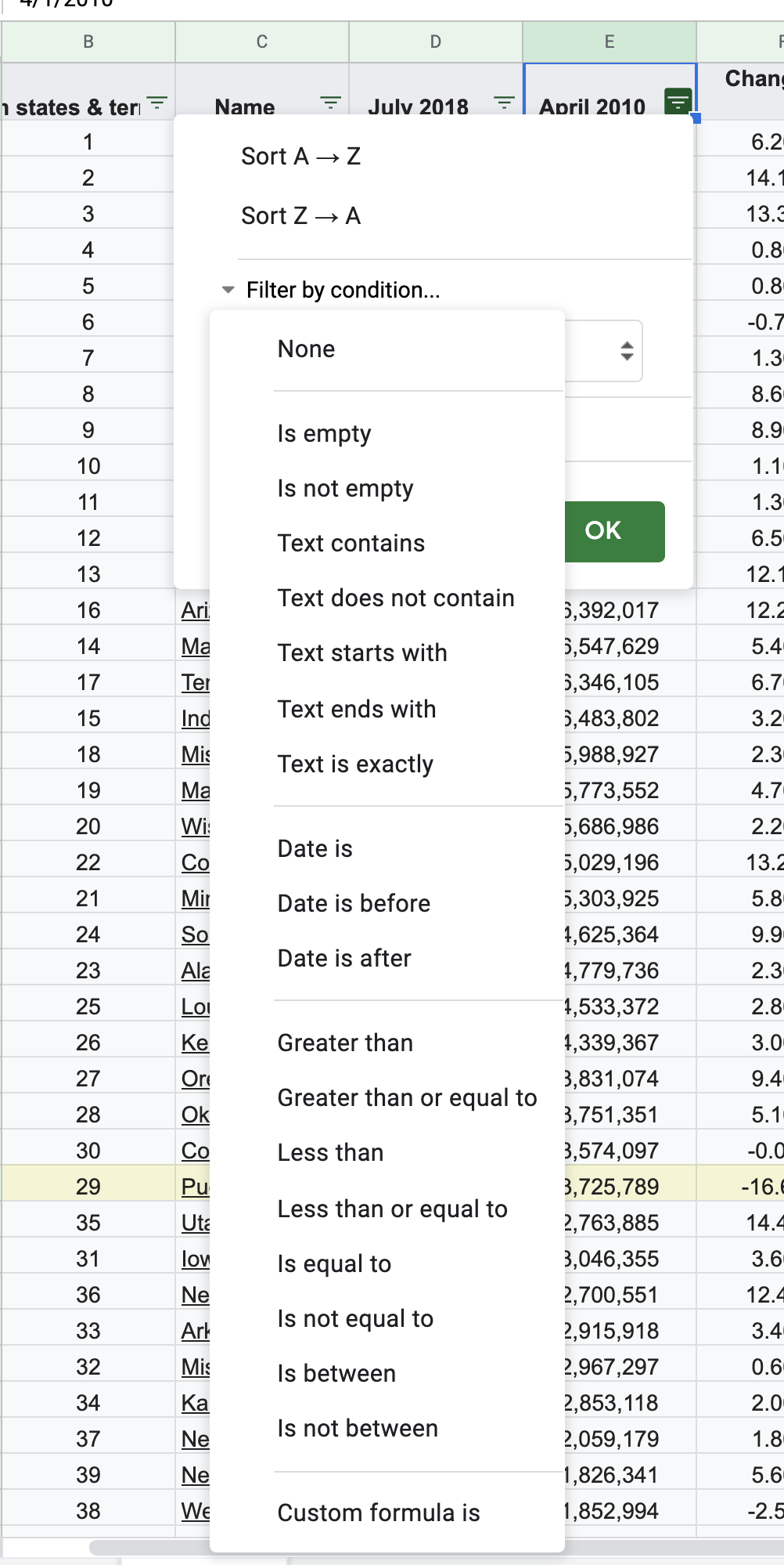 Filter by Condition in Google Sheets