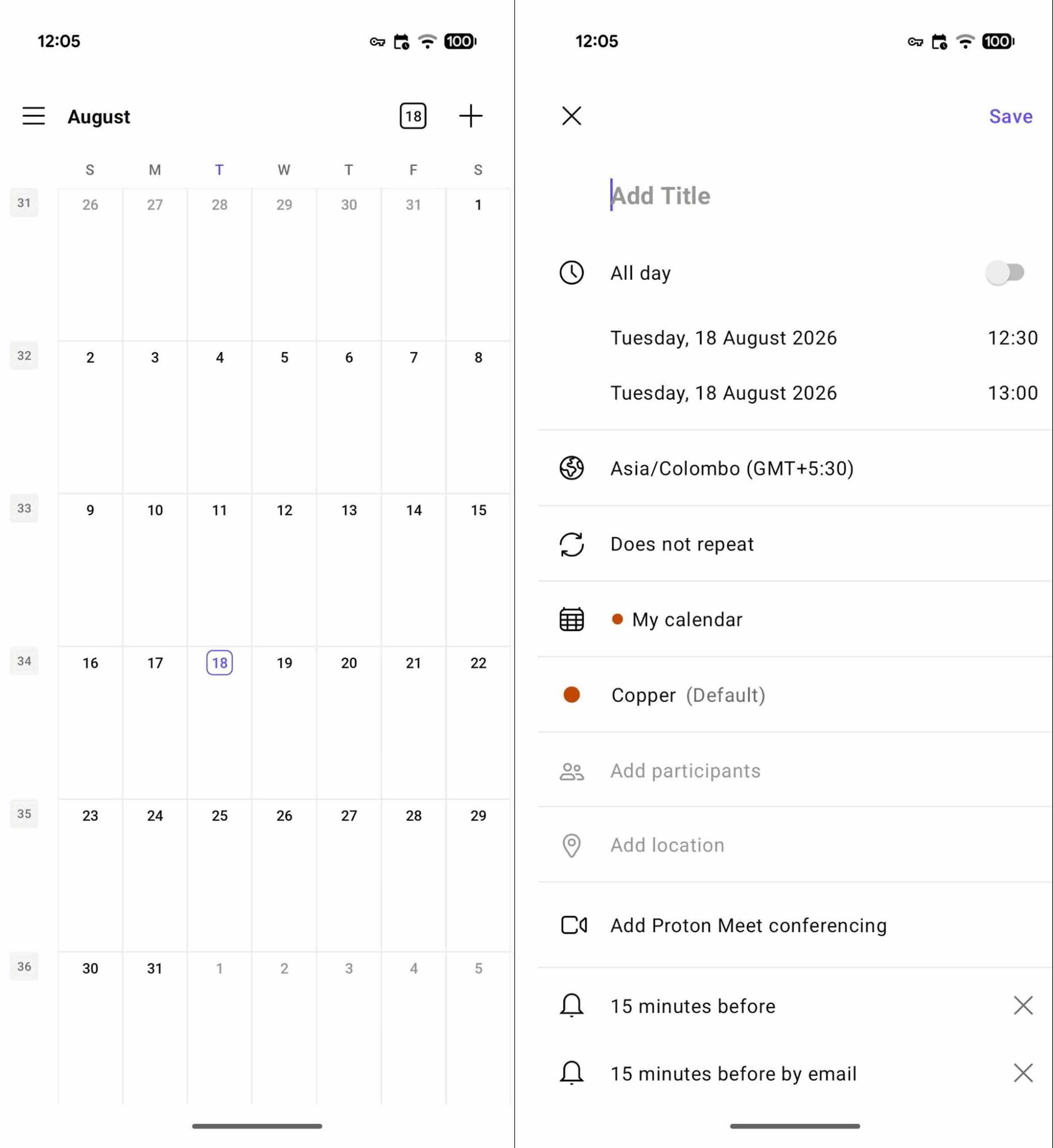 Proton Calendar, our pick for the best Android calendar app for privacy